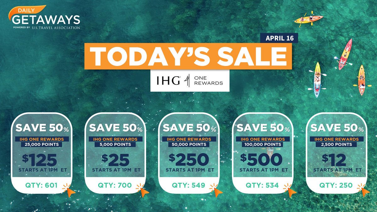 dailygetaways's tweet photo. HALF the cost and ALL of the fun! 🏄 ☀️If you’re ready for your next vacation, #DailyGetaways has you covered!

Score @IHGhotels One Rewards—half off—with today’s #DailyDeals: https://t.co/vYc8rh5cqO https://t.co/HqT0KFyOgx