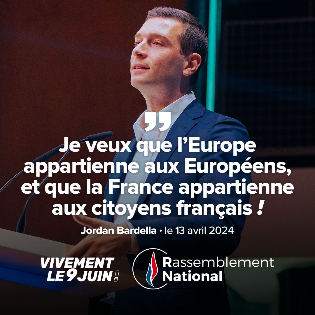 🔴 Voilà trop longtemps que Bruxelles et ses technocrates décident à la place des Français et leur imposent une immigration massive dont ils ne veulent plus. Nous, nous voulons rendre aux Français leur pays, il leur appartient, à eux et à eux seuls. #VivementLe9Juin