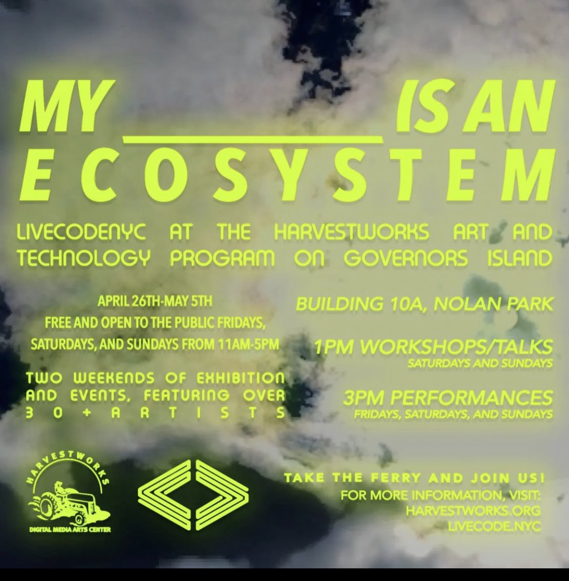 Excited to have three new multimedia installations <a href="/harvestworks/">Harvestworks</a> as part of <a href="/livecodenyc/">LiveCode.NYC</a> on display April 26th - May 5th