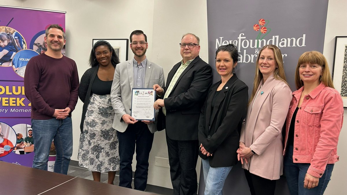 Volunteers give generously of their time and talents to support the well-being of Newfoundlanders and Labradorians. Minister @PaulPikeMHA was pleased to join Colin Corcoran, CEO, @CSCNL to proclaim April 14 to 20 as #NationalVolunteerWeek. #GovNL 🔗gov.nl.ca/releases/2024/…