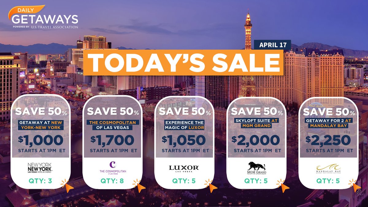 dailygetaways's tweet photo. 🃏 Play your cards right and you could enjoy a #Vegas vacation at AMAZING prices!

Check out today’s HOT #DailyGetaways deals from @NYNYVegas, @Cosmopolitan_LV, @LuxorLV, @MGMGrand and @MandalayBay → https://t.co/vYc8rh5Kgm https://t.co/TCCFZTBFXn