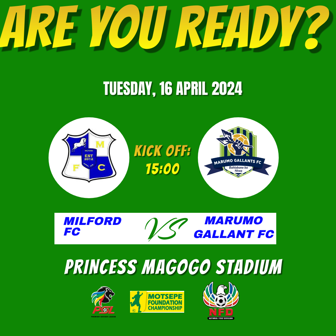 Tomorrow we at the Princess Magogo Stadium as we set to lock horns with Milford FC. Drop us a message of support. #marumogallants #bahlabanebantwa #motsepefoundationchampionship