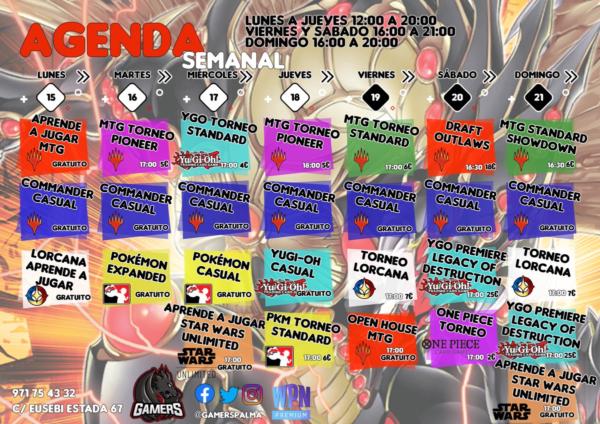 GamersPalma's tweet photo. ¡Una semana a tope!
Después de las presentaciones tenemos nuestro #Draft de rigor además de #OpenHouse para aprender a jugar y conocer a la comunidad
#Premiere de #yugioh con la nueva expansión
Demostraciones de #StarWarsUnlimited el miércoles y domingo y los torneos semanales https://t.co/l9MTjyvsiC