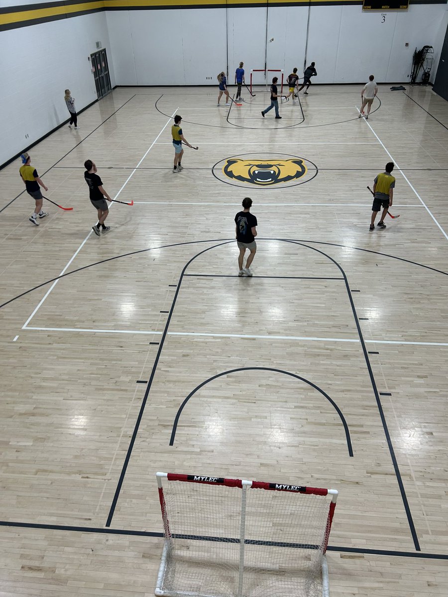 Sports Management officiating floor hockey.