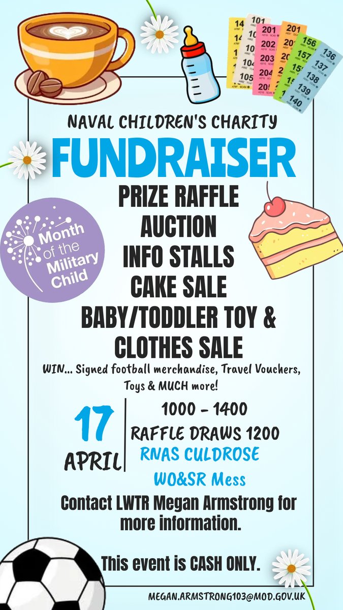 TODAY IS THE DAY!! If you are in RNAS Culdrose, pop on down to the WO & SR Mess for the Fabulous NCC Fundraiser! Fantastic prizes, cakes and much much more. Pop on down from 10am 💙⚓