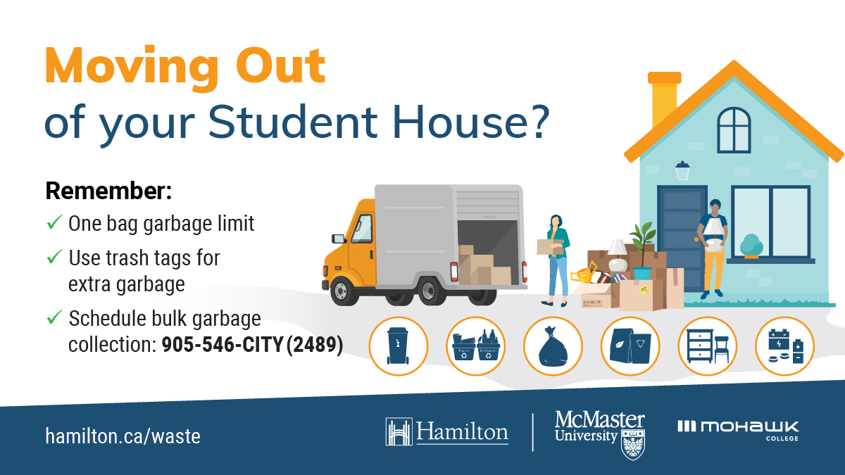 Moving out of your student house? Please dispose of move-out waste properly. Learn more here: Hamilton.ca/waste