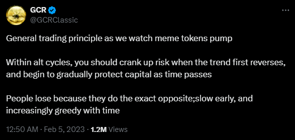 nobrainflip's tweet photo. 2/➮ "Within alt cycles, you should crank up risk when the trend first reverses, and begin to gradually protect capital as time passes"

✧ People always seem to do the opposite.

✧ So, follow the trends, and take risks when they first emerge, not when it has already given 100x. https://t.co/bjkjYQDzHg