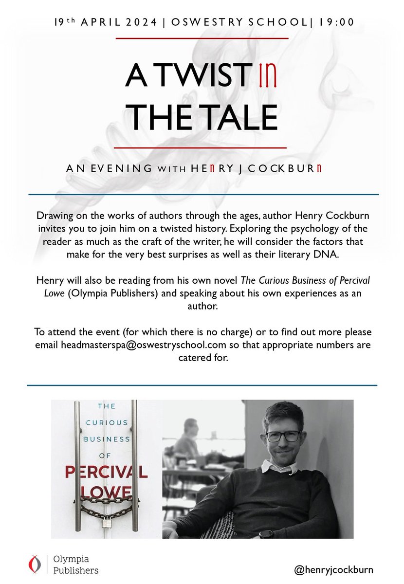 Just putting the finishing touches to my talk for this Friday @OswestrySchool - twists and turns a plenty, I promise... Do come along if you can! #authorevent #BookTwitter @olympiapub @OswestryLibrary