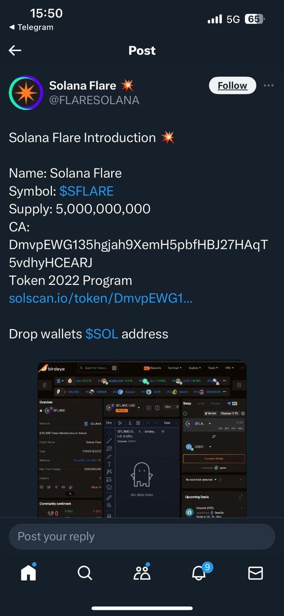 Please be safe🚨🚨🚨🚨🚨🚨🚨🚨 @solflare_wallet has not launched a token or it’s related to this scammy thing! Don’t get hurt❗️ Repost for awareness if you can!