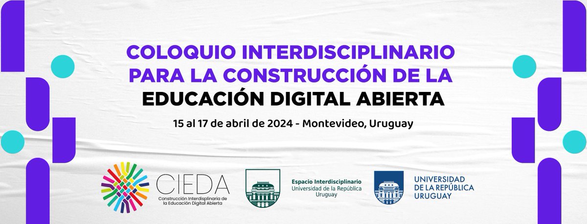Desde hoy hasta el 17 de abril se llevará a cabo  el Coloquio Interdisciplinario para la Construcción de la Educación Digital Abierta. Organizado por el grupo de investigación Construcción Interdisciplinaria de la Educación Digital Abierta (CIEDA). eventos.noreste.udelar.edu.uy/event/11/