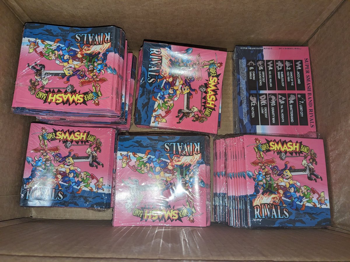 The printed materials for Rivals have been dropped off and CDs are being assembled! See you soon, @vgmcon 

And yes, that's a sneaky lil tracklist reveal. 👀

#vgmcon2024 #supersmashband #newmusic2024 #doabarrelroll #vgm