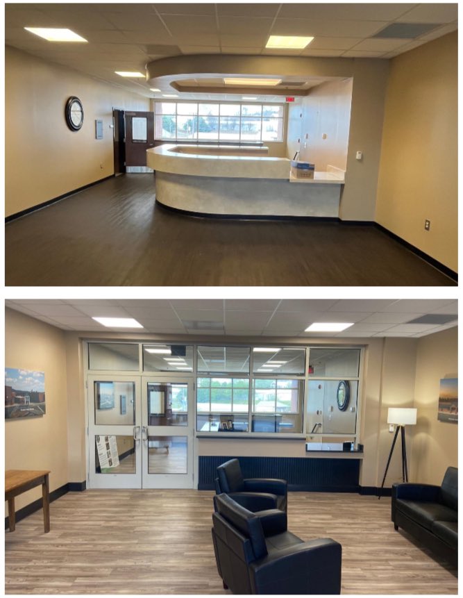 Before &amp; After picture of the safety vestibule we just completed at the  <a href="/PickensCountyGA/">Pickens County Schools</a> Central Office entry.  #1SafePickens