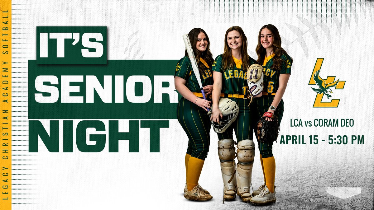 GAME DAY 🦅🥎 GREEN OUT! 🟢🟢🟢 🆚 Coram Deo 📍 Legacy Softball Field ⏰ 5:30 PM SENIOR NIGHT - Come support our Seniors starting at 5:00 PM!