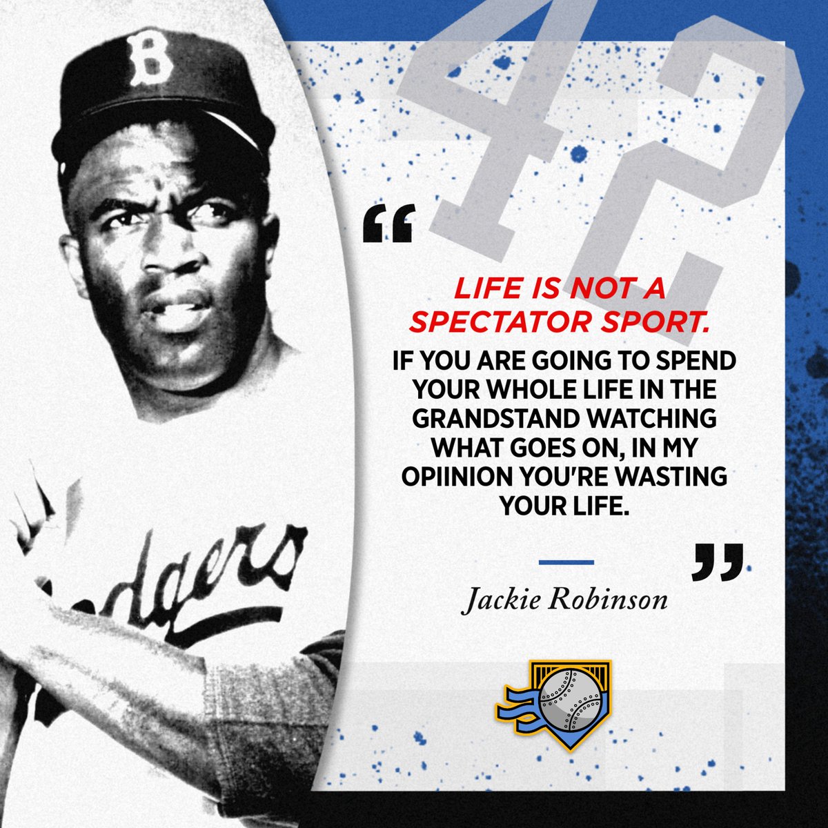 PGH_Hardball's tweet photo. "Life is not a spectator sport. If you're going to spend your whole life in the grandstand just watching what goes on, in my opinion you're wasting your life." - Jackie Robinson
#JackieRobinsonDay #ImpactOverImage https://t.co/JYLz32HqtH