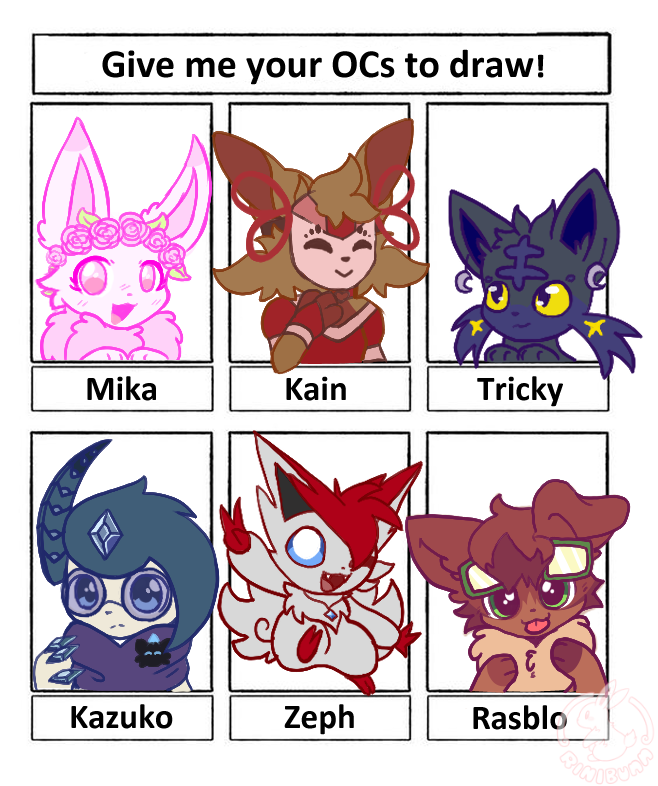 Just returned from my trip and took part in the OC challenge!
Thank you to the wonderful people below from my Discord server who let me draw their cute OCs!! 🩷