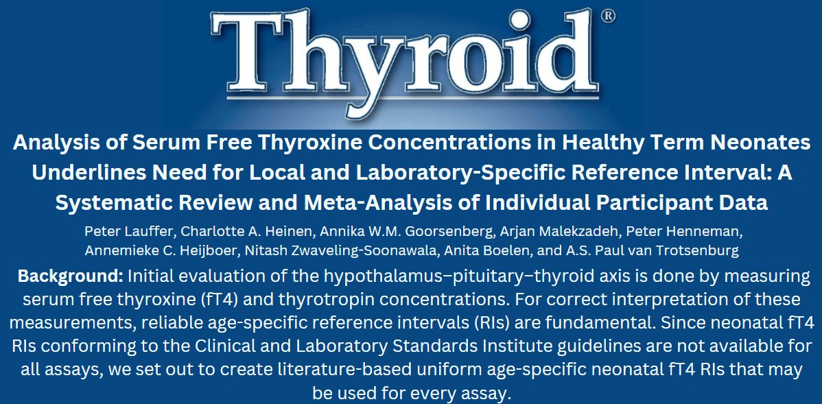 You may have noticed that what is considered 'normal range' for a lab test in one lab is not the same as another. This is no different for thyroid hormone levels in neonates as described in this new article by researchers @UvA_Amsterdam. ow.ly/pBlV50RcfOP