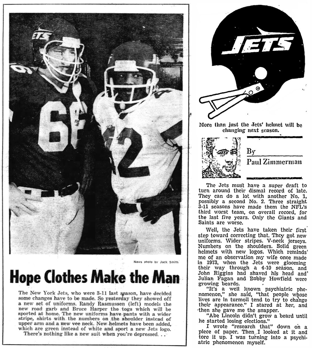 The Jets reveal their new logo and uniforms, February 27, 1978.