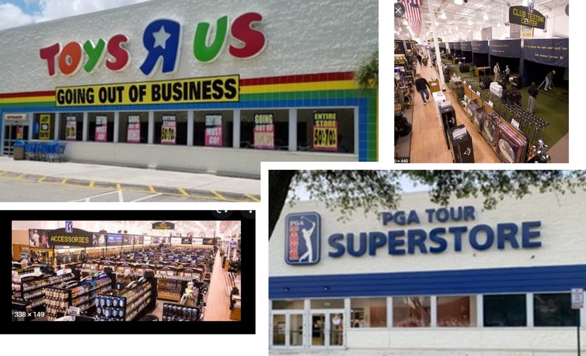 Toys R Us may no longer exist   

But some of its former stores now sell other types of toys    

Like PGA Tour Superstore, a #BigBox retailer described by its CEO as a 'toy store for golfers'      

~20% of the ~54 PGA Tour Superstores are located in former Toys R Us buildings