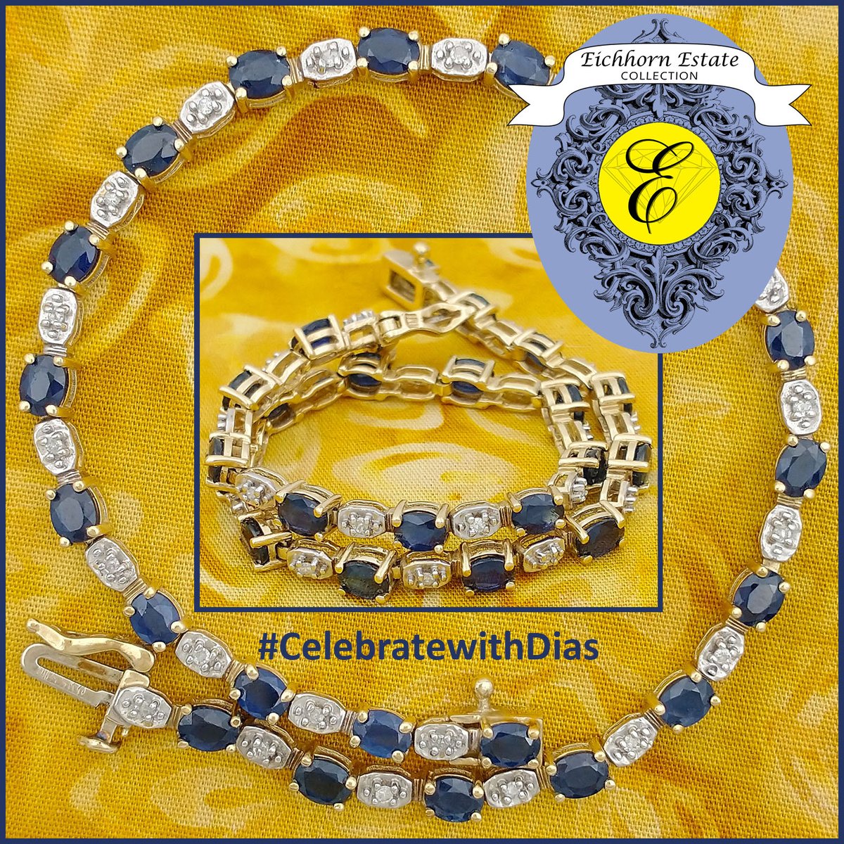 10K yellow gold 7.25' Bracelet with 21 oval faceted Blue Sapphires and 21 single-cut Diamonds. From Our Estate Collection $800. eichhornjewelry.com/estate-collect… #start2sparkle #alwaysthinkDIAMONDS #eichhornglow #1diamondatatime #CelebratewithDias #ColorWithYourDias #estatejewelry
