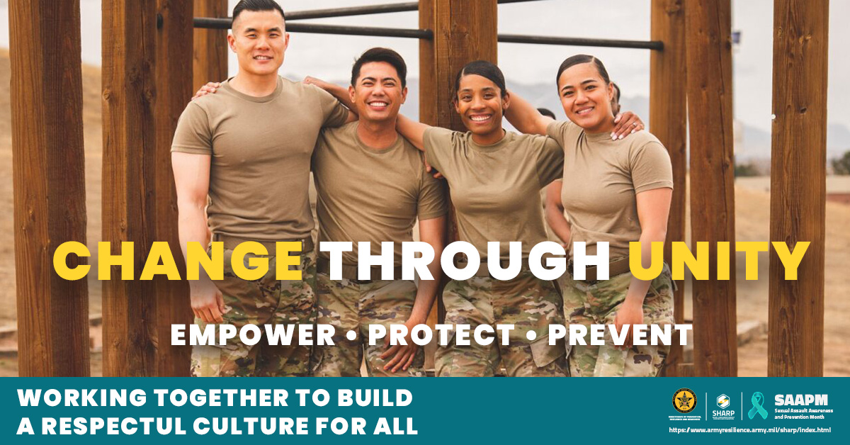 To continue building a respectful culture for all, we must unite the Army team by strengthening connectedness among the ranks and eliminating sexual assault and sexual harassment. Learn more: armyresilience.army.mil/SAAPM-2024/ind…