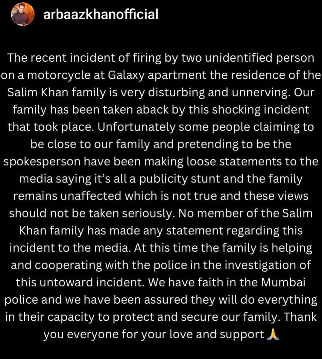 #ArbaazKhan's statement about the firing on #GalaxyApartment. #SalmanKhan