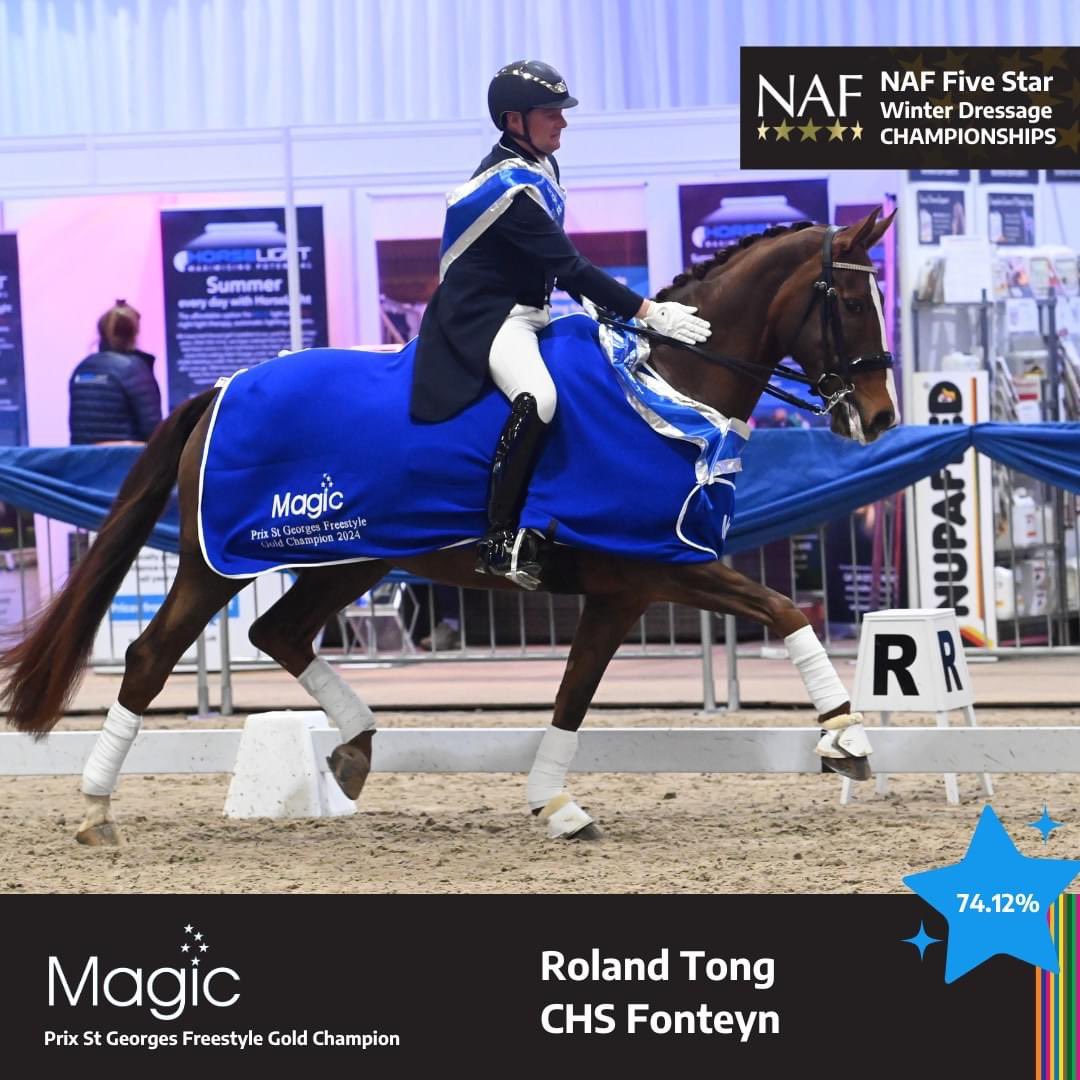 1/1 We had an amazing week at the NAF Five Star Winter Dressage Championships, congratulations to; ⭐️ Magic Prix St Georges Gold Championship - won by JLP Dressage & Ketcher B ⭐️ Magic St Georges Freestyle Gold Championship - won by Roland Tong Dressage & CHS Fonteyn #NAFWDC24
