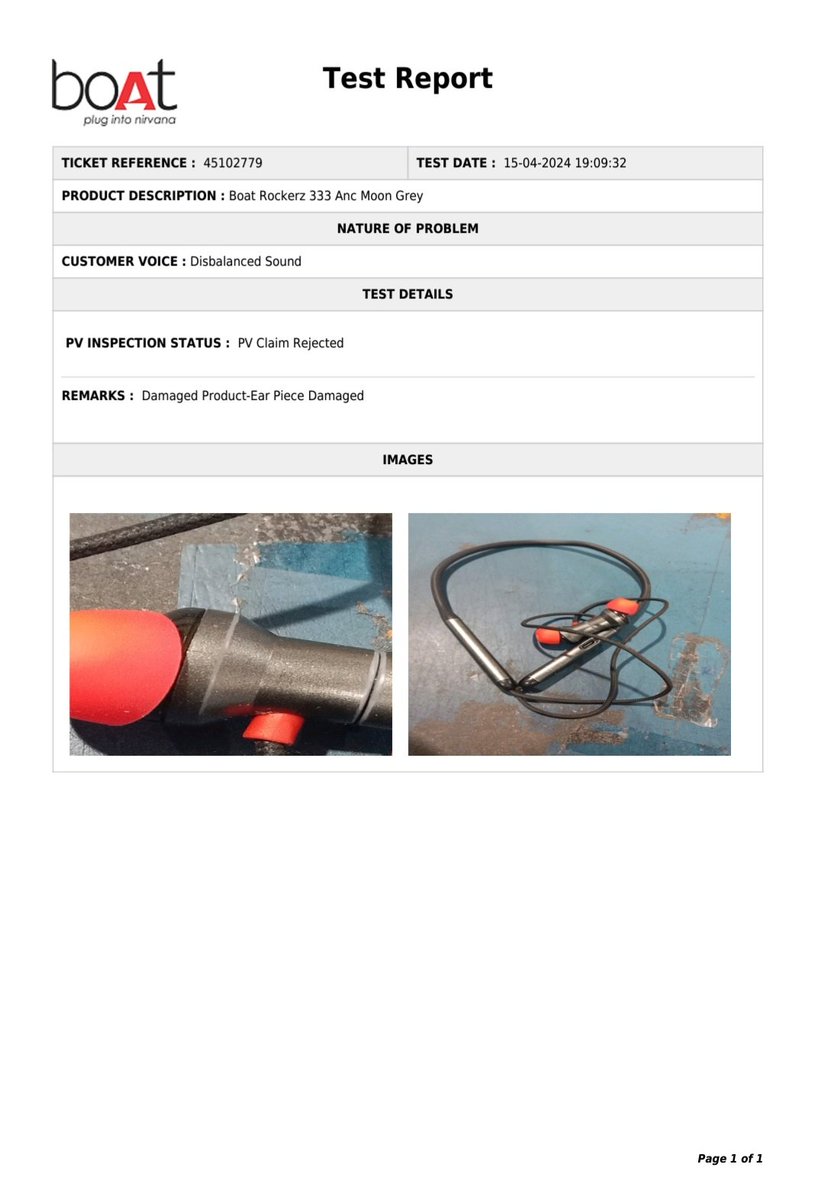 LavRocklav's tweet photo. @RockWithboAt , My neckband warranty has been rejected saying ear piece is damaged. How can this minute crack which I never noticed till it was with me, can cause Disbalanced sound issue. This is not why I chose Boat over other brands.PLEASE HELP.Ticket -45102779. @amangupta0303 https://t.co/PaqaMTKOQc