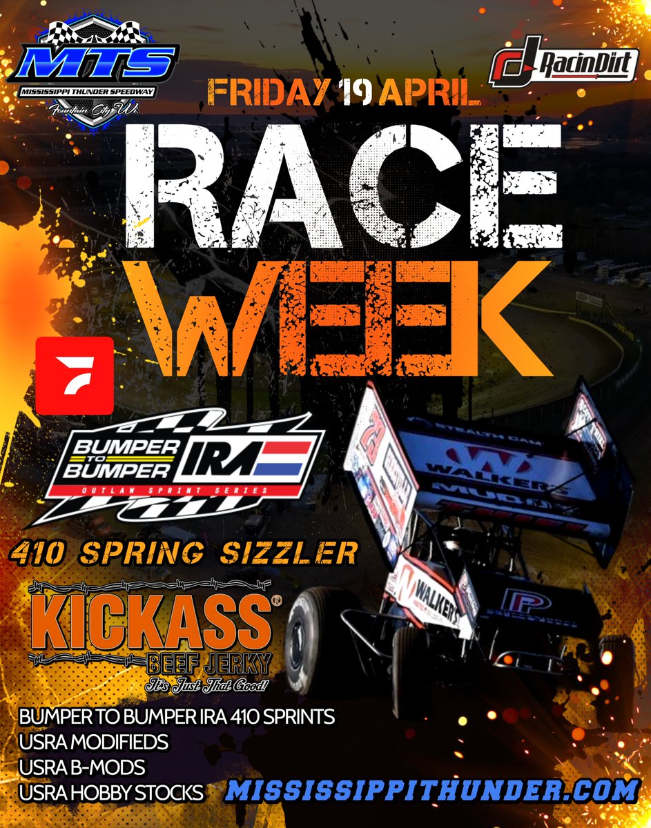 First race week of the 2024 season! @IRA_sprints 410 Spring Sizzler presented by @KICKASSBEEFJERK! USRA Modifieds, USRA B-Mods and USRA Hobby Stocks will also be in action! If you can't make it to the track, don't worry because @FloRacing and @RacinDirt have you covered!