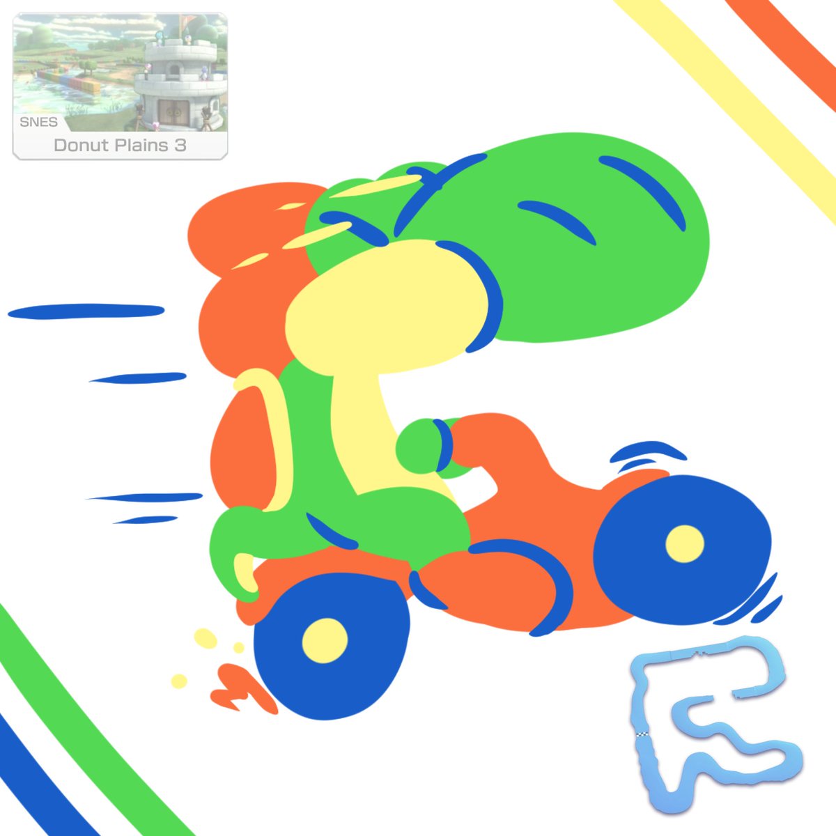 22 - Banana Cup - Donut Plains 3 A Yolli wheelying at high speeds! #Yoshi #MarioKart #digitalart #Nintendo