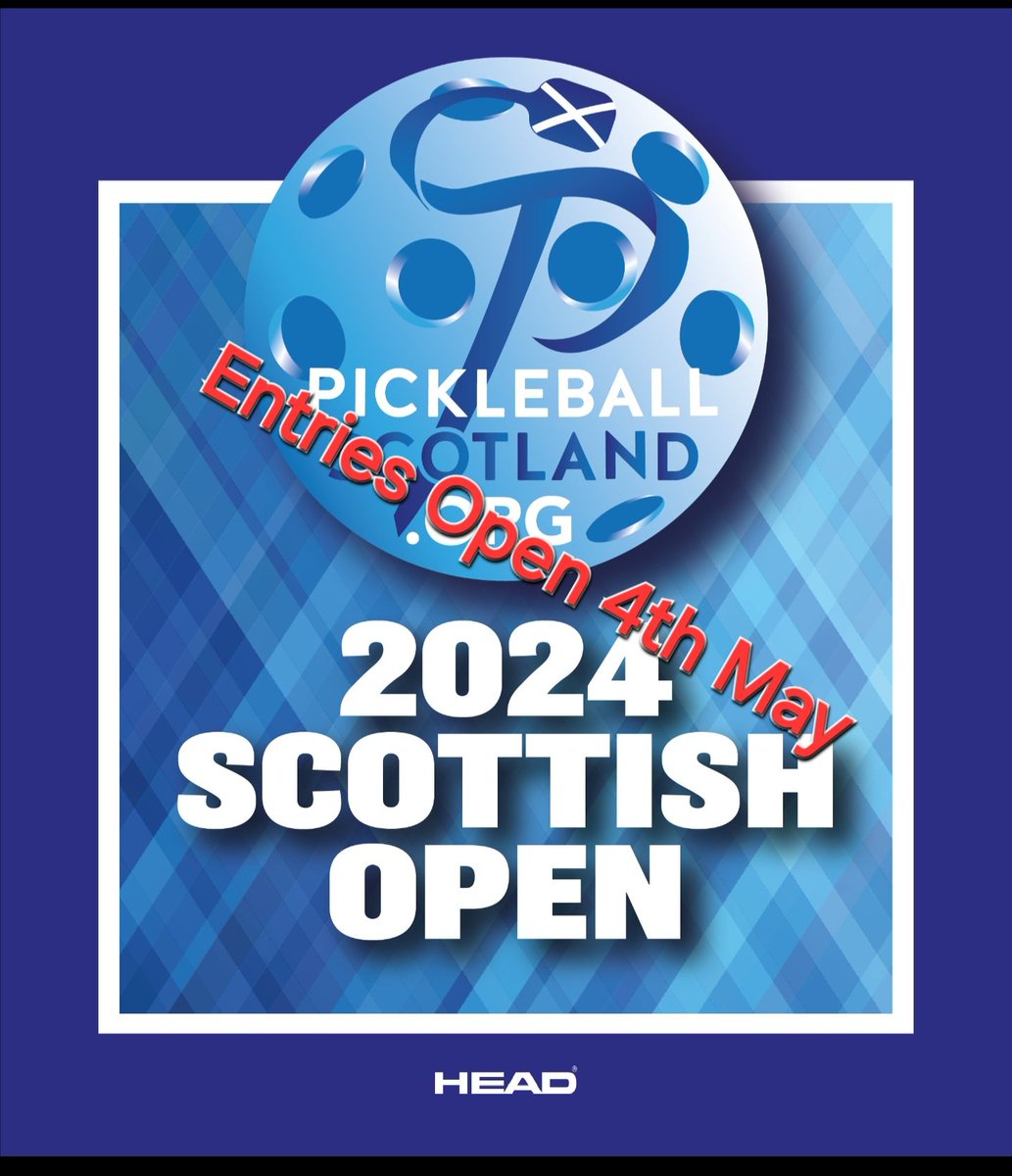 The 3rd Pickleball Scotland Scottish Open will be held on the 3rd-6th October 2024 in the National Badminton Academy Scotstoun Glasgow Entries Open 4th May at 10am