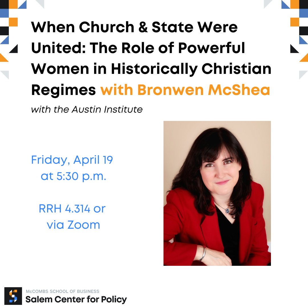Join us this Friday as we welcome Bronwen McScShea in collaboration with the Austin Institute. For more information, and the Zoom link, visit the link below! 

salemcenter.org/event/bronwen-…

#HookEm #TexasMcCombs #SalemCenter #UTAustinTX