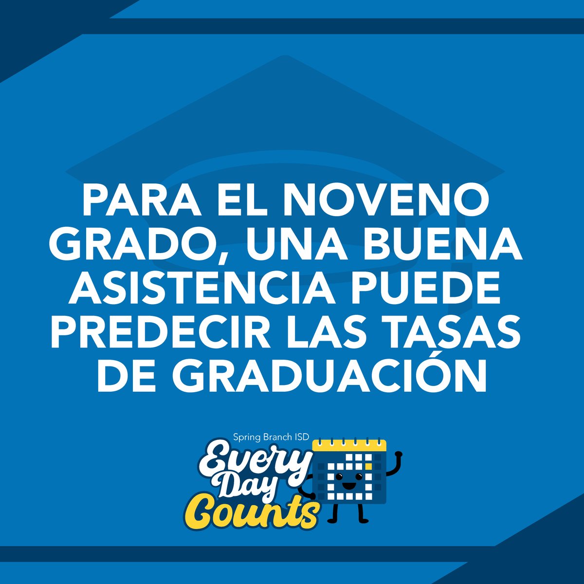 By grade 9, good attendance can predict graduation rates even better than eighth-grade test scores. #EveryDayCounts - Para el noveno grado, una buena asistencia puede predecir las tasas de graduación incluso mejor que los puntajes de los exámenes de octavo grado. #EveryDayCounts