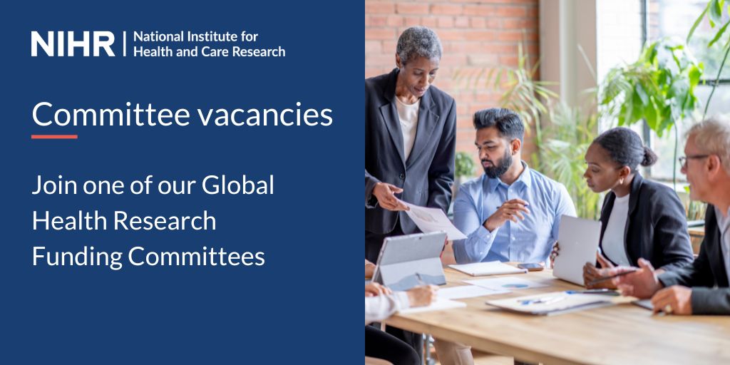 We are currently seeking global health research experts and community engagement and involvement specialists to join the Funding Committees within five NIHR Global Health Research programmes. Applicants based in LMICs are welcome and encouraged. Apply: nihr.ac.uk/committees/pro…