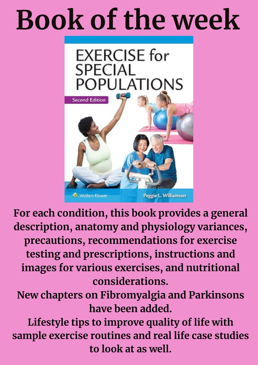 LRCBathColl's tweet photo. Good afternoon! Its time for the physical book of the week and this time its in the exercise section about healthy exercising with those who have medical conditions. An interesting read for those who are thinking about going into that area.

#mybathcollege #exercise https://t.co/eaOO3t6QyW