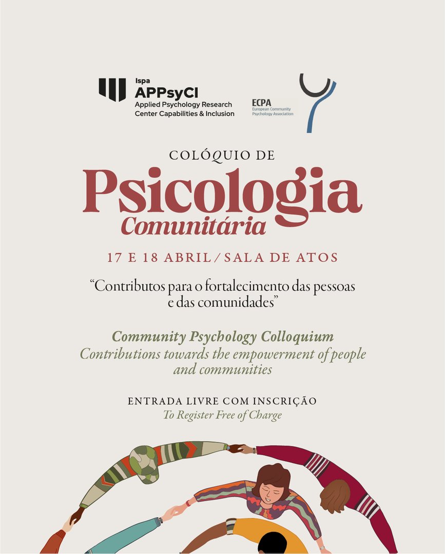 🎉📚 Nos dias 17 e 18 de abril, a Sala de Atos será o local do Colóquio de Psicologia Comunitária, com o tema “Contribuições para o fortalecimento de pessoas e comunidades“. A entrada é livre. 🙌✨ #Ispa #ColóquioPsicologiaComunitaria #PsicologiaComunitária