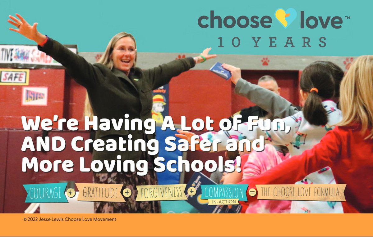 The Choose Love Movement is creating safer and more loving schools, homes and communities through a formula of 
Courage + Gratitude + Forgiveness + Compassion-in-Action. 

ow.ly/Ua6T50Onran