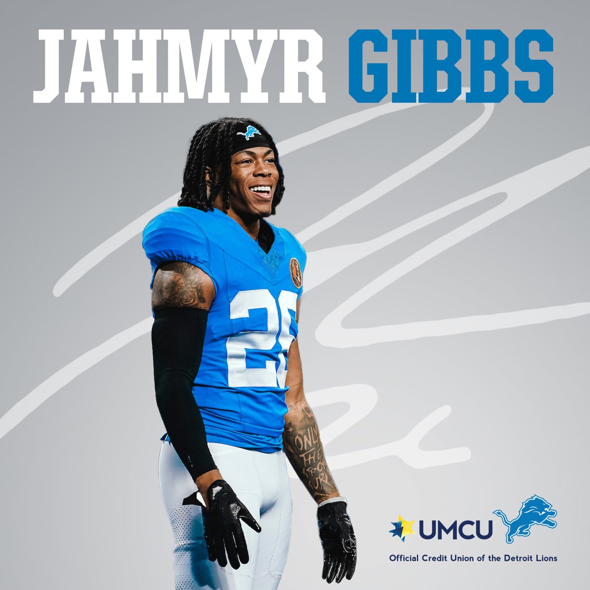 Introducing our partner, #26 Jahmyr Gibbs, running back with the Detroit Lions! Stay tuned for future events, giveaways, and fun experiences featuring Jahmyr! #Celly #OnePride #CreditUnionofChampions #UMCUlife #YourSuccessDeservesCelebrating