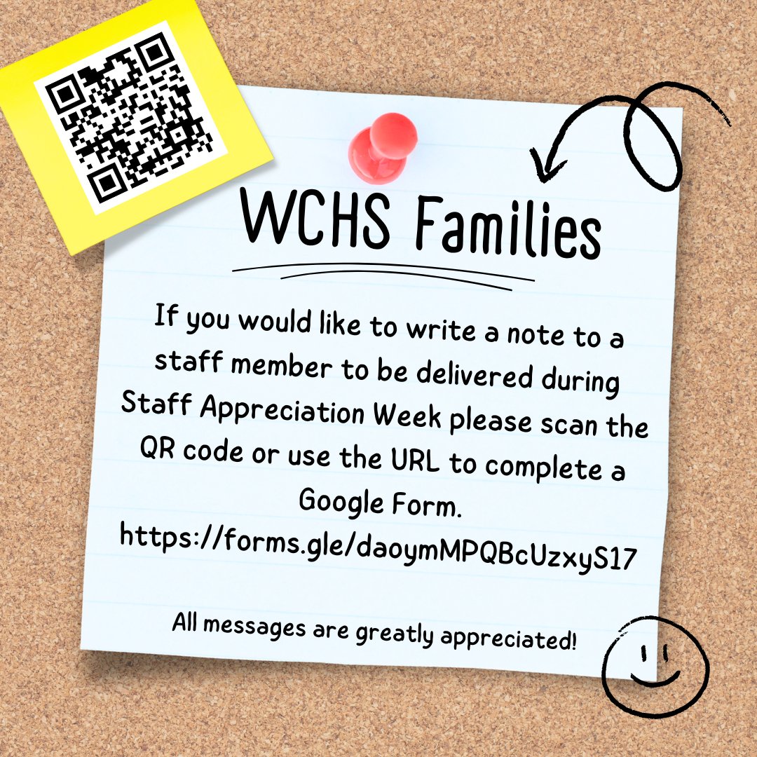 Send a message to a staff member to be delivered during Staff Appreciation Week! Scan the QR code or follow the link in the post! #weAREwestosha