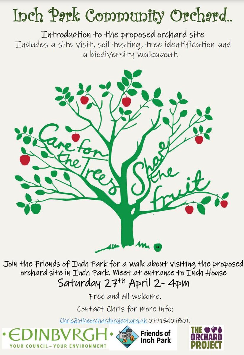 Come and talk with the Friends of Inch Park volunteers about the proposed orchard in the park, Saturday 27th April, 2-4pm. Meet at the entrance to Inch House inside the park. All welcome! @BridgendFarmhse @InchNursery @gilmertoninchcc @greenspacetrust facebook.com/groups/3337873…