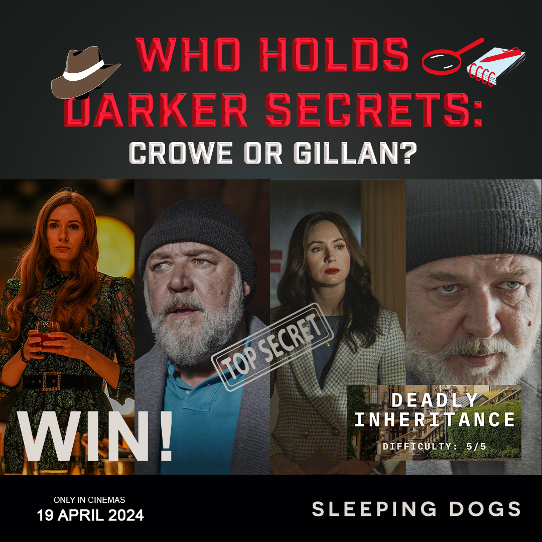 WIN by sharing your choice! Who holds more dark secrets in Sleeping Dogs? Is it Russell Crowe's Roy Freeman or Karen Gillan's Laura Baines? You could win: On The Case ‘Deadly Inheritance.' #SleepingDogs in cinemas. 🕵️‍♂️🔍🍿 Find a cinema: vibescout.com/za/movies/slee…