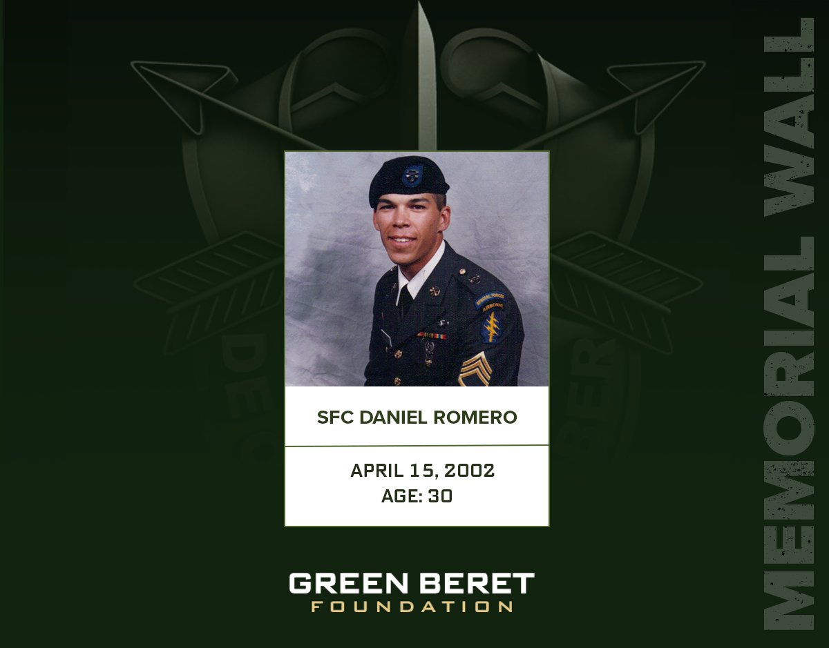 Today, we remember Sgt. 1st Class Daniel A. Romero who was killed in action on this day in 2002. SFC Romero was assigned to Bravo Company, 5th Battalion, @19th_SFG. De Oppresso Liber #specialforces #greenberet #deoppressoliber #rememberthefallen