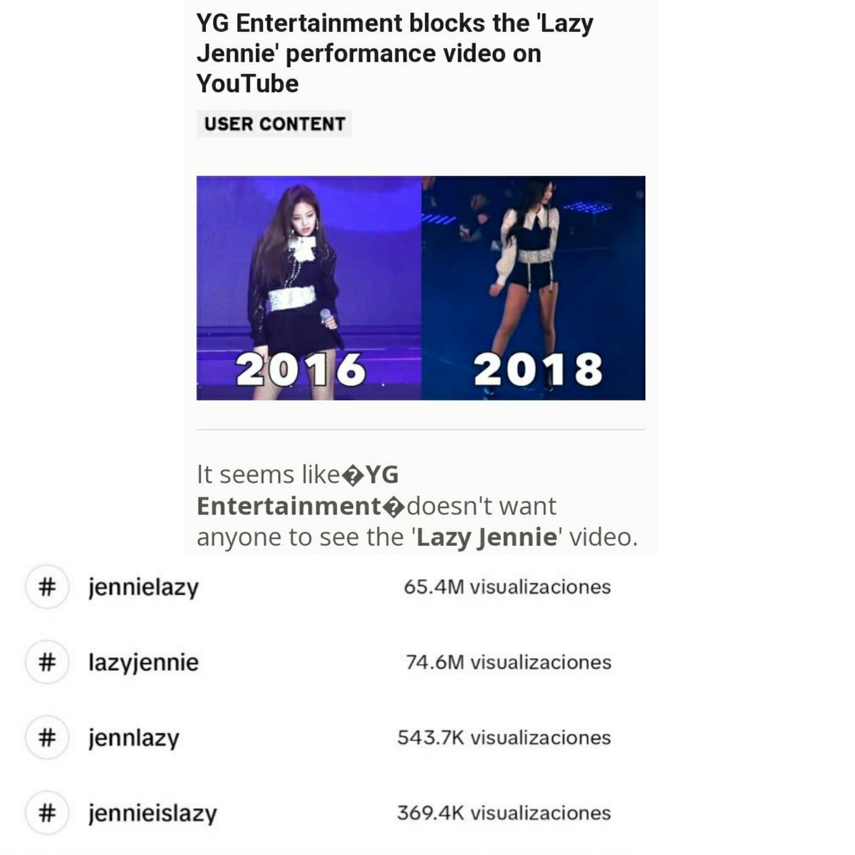 It seems that YG is tired of removing lazyjennie videos from social media, so now her # on tiktok is the most viewed/used drag among kpop idols! Deserved