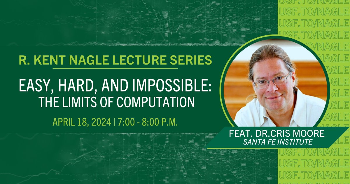 It's almost here! Join us Thursday to explore why some problems are easy to solve while others are like finding a needle in a haystack. We've invited world-renowned computer scientist Cris Moore to discuss the limits of computation and more. 💻 RSVP at usf.to/nagle