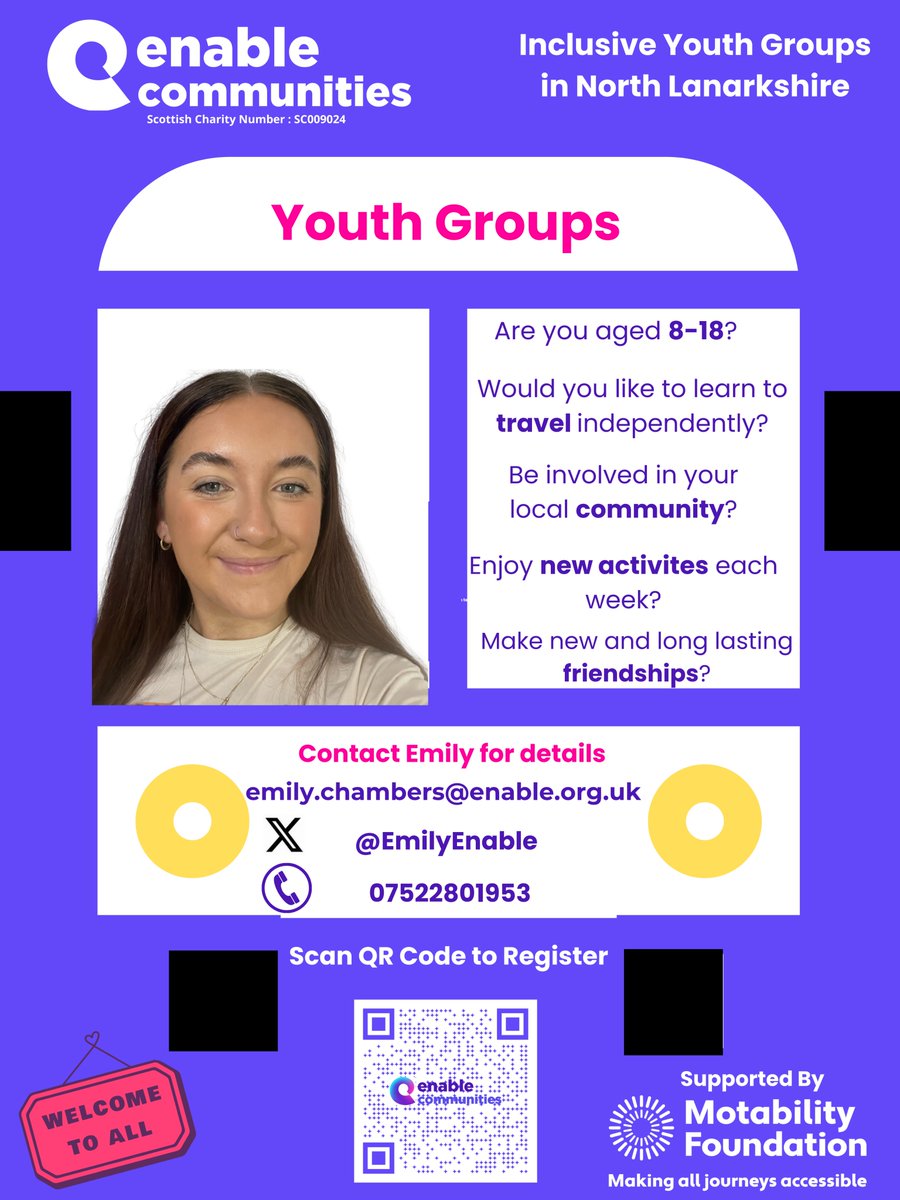 Our #NorthLanarkshire Youth Groups in Coatbridge are on this Wednesday!😃
Ages: 
8-12 ,5-6pm
13-15, 6-7.30pm
Use the link below to register! 
forms.office.com/pages/response…