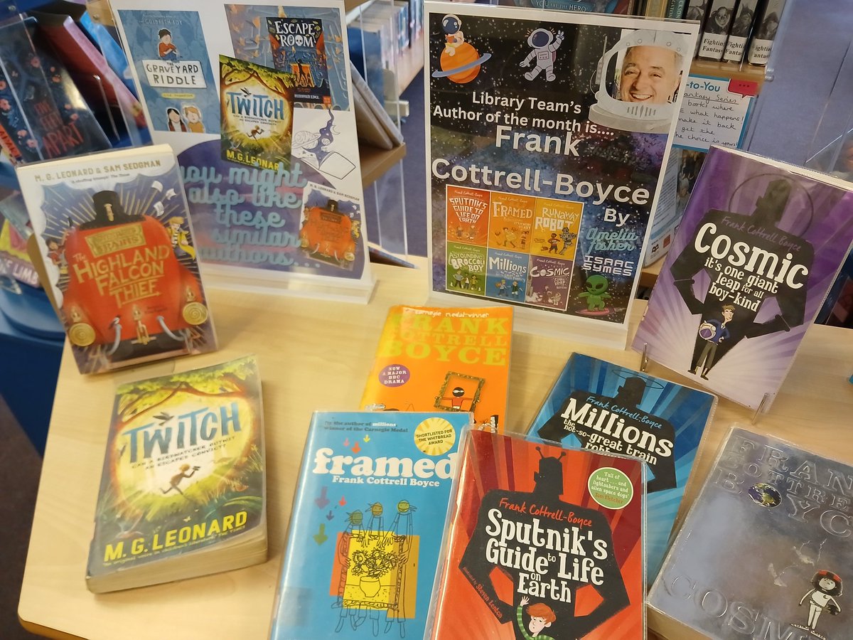 LibraryPCS's tweet image. This month the library team's author of April is @frankcottrell_b
Another fantastic display by our pupil librarians
##AuthorOfTheMonth ##LoveReading