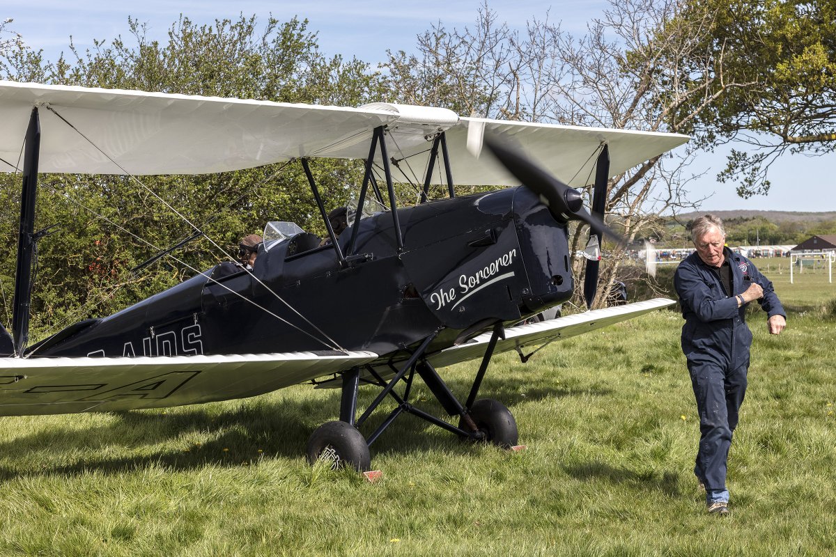 StowAero's tweet image. Flt Lt John Cooper  first flew Tiger Moth T6055 on April 14 1944.   Relisted as G-AIDS in 1946, it has been restored by Stow Maries&apos; pilot Terry D + Keith P.  On April 14 2024, Flt. Lt. Cooper, now 99,  was reunited with T6055, followed by a VIP tour with our Chairman, Martyn.