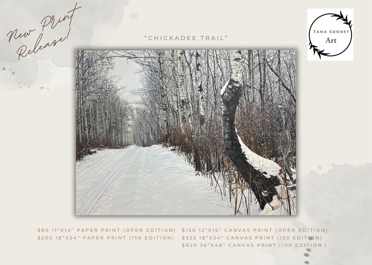 TanaCugnetArt's tweet photo. I’m excited to released limited edition giclee prints of “Chickadee Trail”!
Message me or email info@tanacugnetart.com to order!
#prairie #saskproud #lakelife #moosemountainprovincialpark #kenoseelake #winterontheprairies #chicadees #saskbirds #crosscountryskiing https://t.co/ch03voW8Wj