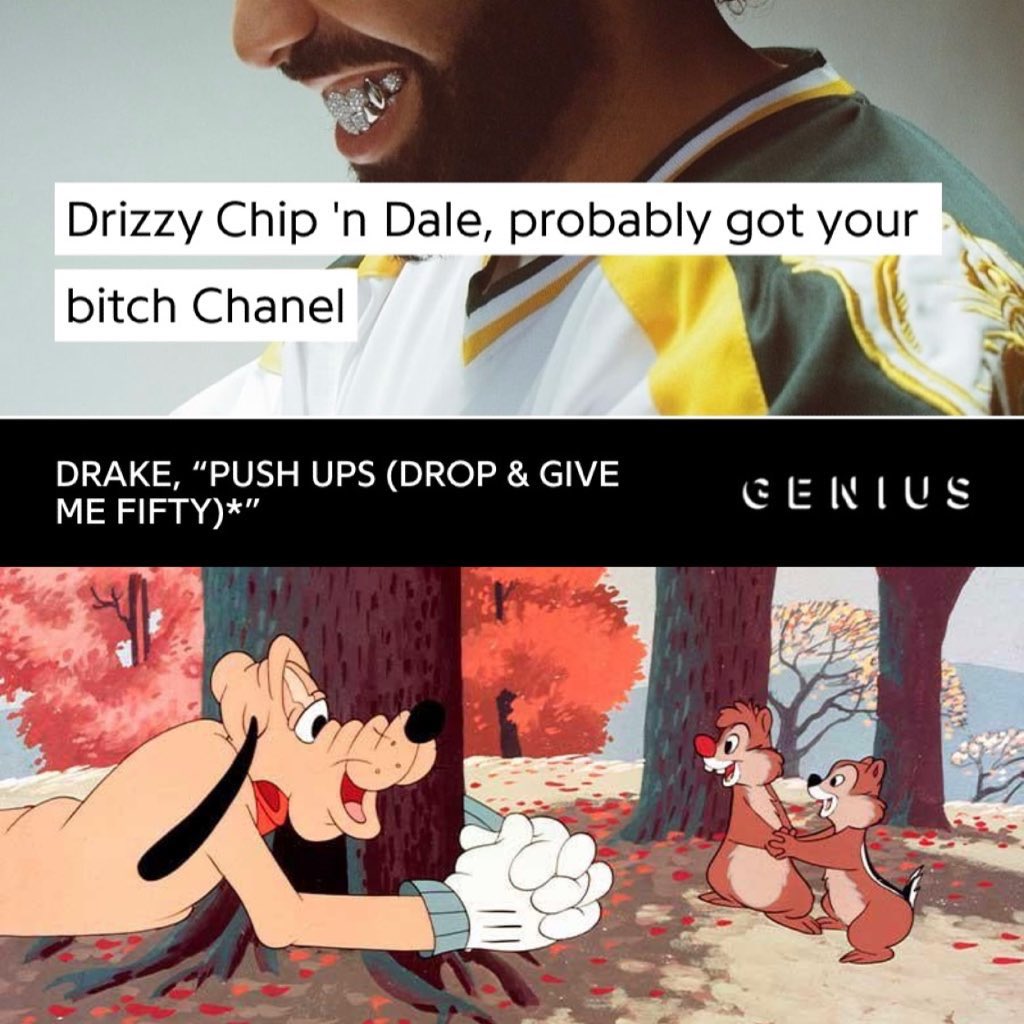 realalmightee's tweet image. I don’t think many people caught this bar in Drakes new diss track

“Drizzy Chip n Dale, probably got your bitch Chanel”

Chip &amp;amp; Dale were known for constantly outsmarting PLUTO in their TV show