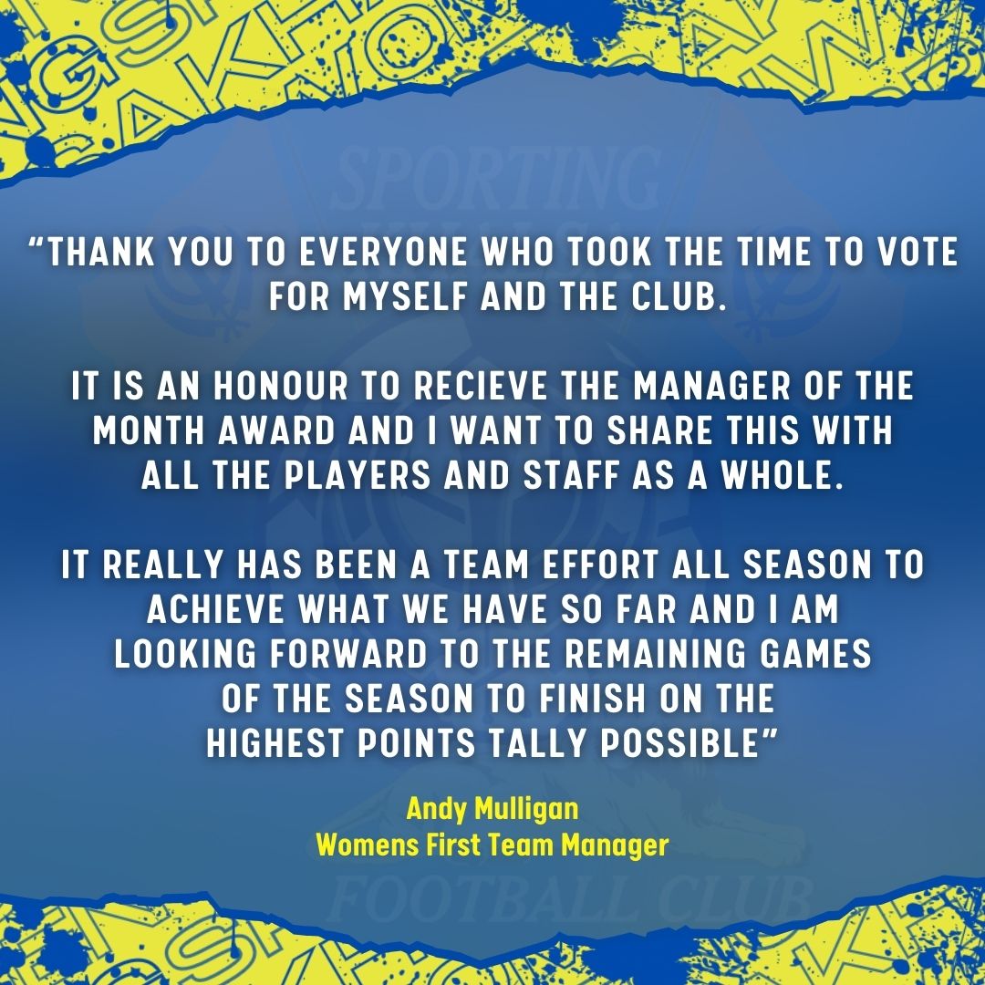 Thank you to everyone that voted 🙏 despite some fantastic achievements by managers across the Division One, we believe it deservedly went to @ADMulligan and @khalsawomen for winning 6 out of 6 in March, maximum points and most wins across Tier 3 & 4 in March.