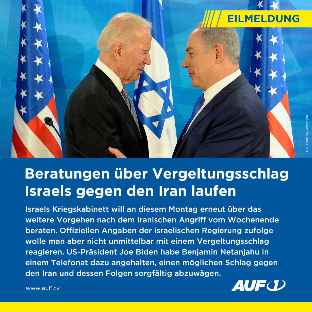 💣💥 Beratungen über Vergeltungsschlag Israels gegen den Iran laufen Israel halte sich nach der „Kriegserklärung“ des Iran „alle Optionen“ offen, heißt es. Es wolle aber „keinen Krieg“. Premier Benjamin Netanjahu hatte zunächst erklärt, die militärische Antwort Israels werde…